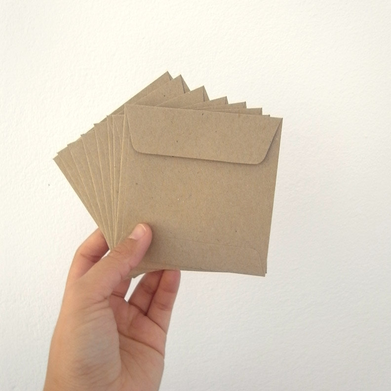 set of 50 recycle kraft paper gift bag square 9.5cmX9.5cm 1110g. great for card or organizer your stationary