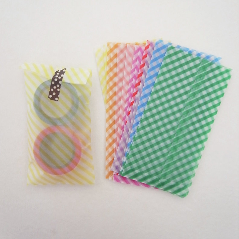 Set of 12 stripe pastel glassine envelopes bags - - 14cm X 7cm perfect for small card and coin