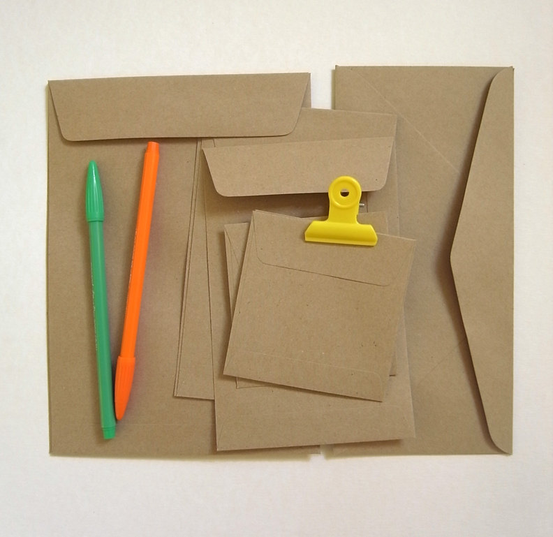 SAMPLE PACK of 20 kraft flat envelopes in 4 different sizes from A5 to card size great for letter mail postcard photo invitation gif