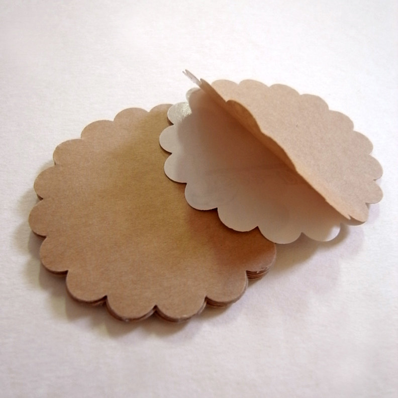 15 large circle scallop kraft label tag sticker diameter 3 inch scrapbooking or packing