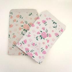 L Size 2 colors pink and coral 19 cmX13cm Set of 30 vintage flower printed flat paper gift bags gift wrap
