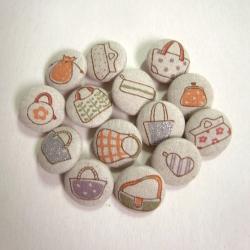 BAGS SET 14 assorted light beige Fabric covered Handmade buttons 22mm Japan linen